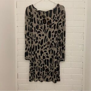 Eliza J Black and Taupe Cheetah Print Long Sleeve Sheath Dress